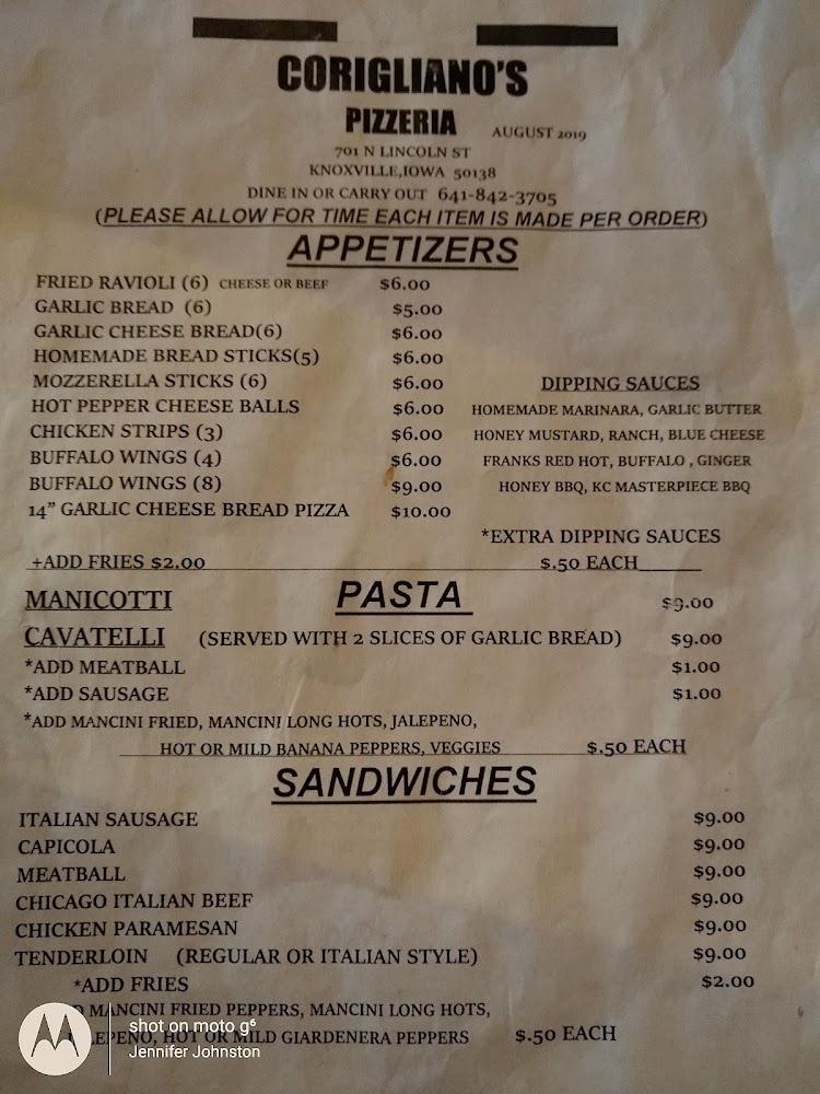 Corigliano's Pizzeria Menu image 2